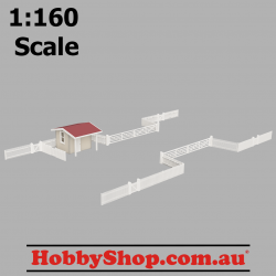 1:160 Scale VR Crossing Fences Pack 1 with 15' Gates and Shed