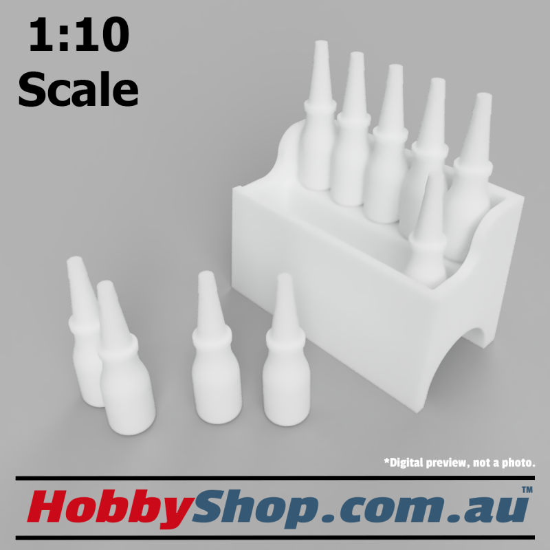 1:10 Scale 3D Model Oil Bottle Rack & 10 Bottles